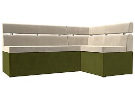 Кухонный угловой диван Классик правый (основа микровельвет бежевый, компаньон микровельвет зеленый) - Фото предпросмотра