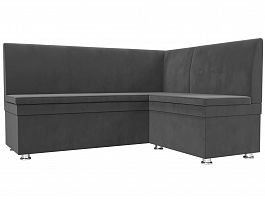 Кухонный угловой диван Уют правый (полностью велюр серый) - Фото предпросмотра