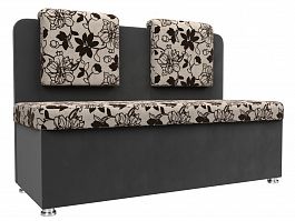 Кухонный прямой диван Маккон 2-х местный (основа Рогожка Цветы, компаньон велюр серый) - Фото предпросмотра