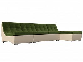 Угловой модульный диван Монреаль (основа микровельвет зеленый, компаньон экокожа бежевая) - Фото предпросмотра
