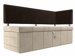 Кухонный прямой диван Стоун с углом правый (основа микровельвет бежевый, компаньон микровельвет коричневый) - Фото предпросмотра