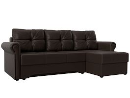 Угловой диван Леон правый (полностью экокожа коричневая) - Фото предпросмотра