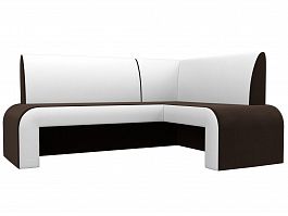Кухонный угловой диван Кармен правый (основа микровельвет коричневый, компаньон экокожа белая) - Фото предпросмотра