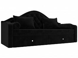 Прямой диван софа Сойер (полностью велюр черный) - Фото предпросмотра
