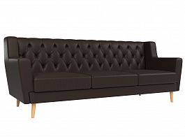Прямой диван Брайтон 3 Люкс (полностью экокожа коричневая) - Фото предпросмотра
