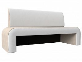 Кухонный прямой диван Кармен (основа рогожка бежевая, компаньон экокожа белая) - Фото предпросмотра