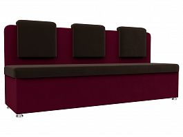 Кухонный прямой диван Маккон 3-х местный (основа микровельвет коричневый, компаньон микровельвет бордовый) - Фото предпросмотра