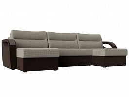 П-образный диван Форсайт (основа рогожка Корфу 02, компаньон микровельвет коричневый) - Фото предпросмотра