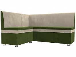 Кухонный угловой диван Уют левый (основа микровельвет зеленый, компаньон микровельвет бежевый) - Фото предпросмотра