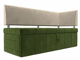 Кухонный прямой диван Стоун с углом правый (основа микровельвет зеленый, компаньон микровельвет бежевый) - Фото предпросмотра
