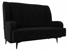 Прямой диван Неаполь 2-х местный (полностью микровельвет черный) - Фото предпросмотра
