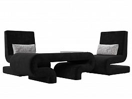 Волна набор 3 - стол, 2 кресла (полностью велюр черный) - Фото предпросмотра