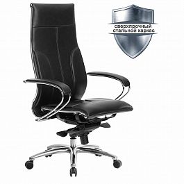 Кресло офисное МЕТТА "SAMURAI" Lux, рецик. кожа, регулируемое сиденье, черное - Фото предпросмотра