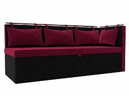 Кухонный диван Метро с углом правый (основа микровельвет бордовый, компаньон микровельвет черный) - Фото предпросмотра
