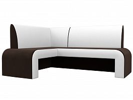 Кухонный угловой диван Кармен левый (основа микровельвет коричневый, компаньон экокожа белая) - Фото предпросмотра