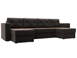 П-образный диван Принстон (полностью велюр коричневый, кант велюр коричневый) - Фото предпросмотра