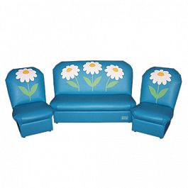 Комплект детской мягкой мебели на каркасе «Аппликация» Ромашки голубой - Фото предпросмотра