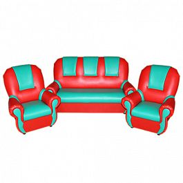 Комплект мягкой игровой мебели «Добрый Гном «ЛЮКС» красно-зеленый - Фото предпросмотра