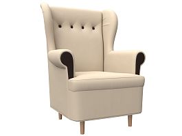 Кресло Торин (полностью экокожа бежевая, вставки экокожа коричневая) - Фото предпросмотра