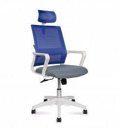 Кресло офисное / Бит / 815AW-AF01-T58/белый пластик / cиняя сетка / темно-серая ткань "Кресла для руководителей"  ТК-001035000539 синий/серый - Фото предпросмотра