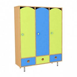 Шкафчик для одежды 3-секционный стандарт (цветной фасад) с ящиками - Фото предпросмотра