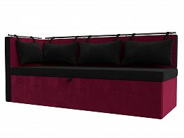 Кухонный диван Метро с углом левый (основа микровельвет черный, компаньон микровельвет бордовый) - Фото предпросмотра