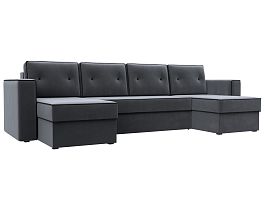 П-образный диван Принстон (полностью велюр серый, кант велюр черный) - Фото предпросмотра