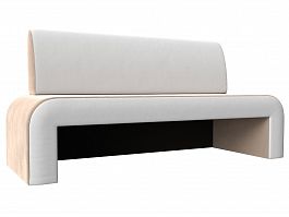 Кухонный прямой диван Кармен (основа велюр бежевый, компаньон экокожа белая) - Фото предпросмотра