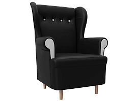 Кресло Торин (полностью экокожа черная, вставки экокожа белая) - Фото предпросмотра