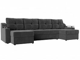 П-образный диван Сенатор (полностью велюр серый) - Фото предпросмотра