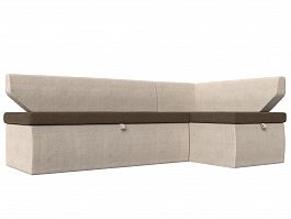 Кухонный угловой диван Омура правый (основа рогожка коричневая, компаньон рогожка бежевая) - Фото предпросмотра