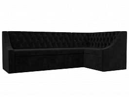 Кухонный угловой диван Мерлин правый (полностью велюр черный) - Фото предпросмотра