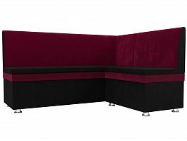 Кухонный угловой диван Уют правый (основа микровельвет черный, компаньон микровельвет бордовый) - Фото предпросмотра