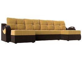 П-образный диван Меркурий (основа микровельвет желтый, компаньон микровельвет коричневый) - Фото предпросмотра