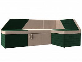 Кухонный угловой диван Дуглас правый (основа велюр бежевый, компаньон велюр зеленый) - Фото предпросмотра