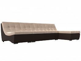 Угловой модульный диван Монреаль (основа велюр бежевый, компаньон экокожа коричневая) - Фото предпросмотра