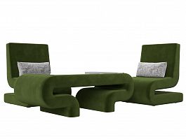 Волна набор 3 - стол, 2 кресла (полностью микровельвет зеленый) - Фото предпросмотра