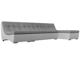 Угловой модульный диван Монреаль (основа рогожка серая, компаньон экокожа белая) - Фото предпросмотра