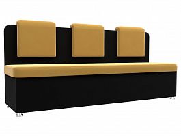 Кухонный прямой диван Маккон 3-х местный (основа микровельвет желтый, компаньон микровельвет черный) - Фото предпросмотра