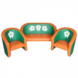 Комплект игровой мебели  «Совенок с аппликацией» "Белые цветы" Зелено-оранжевый - Фото предпросмотра