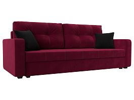 Прямой диван Ливерпуль Лайт (полностью микровельвет бордовый, подушки микровельвет БОР/черн) - Фото предпросмотра