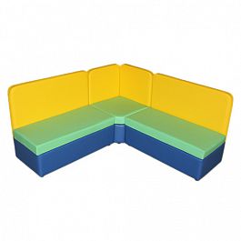 Комплект мягкой угловой мебели  (3+1+3) «Теремок» желто-салатовый с синим - Фото предпросмотра