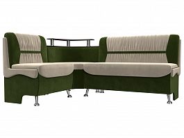 Кухонный угловой диван Сидней левый (основа микровельвет бежевый, компаньон микровельвет зеленый) - Фото предпросмотра