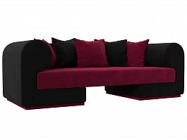 Прямой диван Кипр (основа микровельвет бордовый, компаньон микровельвет черный, подушки микровельвет бордовый, черный) - Фото предпросмотра