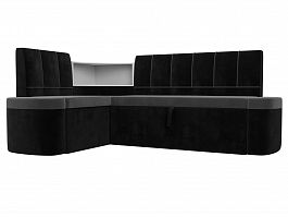 Кухонный угловой диван Тефида левый (основа велюр серый, компаньон велюр черный) - Фото предпросмотра
