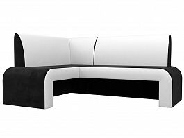 Кухонный угловой диван Кармен левый (основа велюр черный, компаньон экокожа белая) - Фото предпросмотра