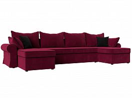 П-образный диван Элис (полностью микровельвет бордовый, кант микровельвет черный, подушки микровельвет БОР/бор/черн) - Фото предпросмотра