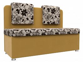 Кухонный прямой диван Маккон 2-х местный (основа Рогожка Цветы, компаньон микровельвет желтый) - Фото предпросмотра