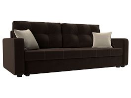 Прямой диван Ливерпуль Лайт (полностью микровельвет коричневый, подушки микровельвет КОР/беж) - Фото предпросмотра