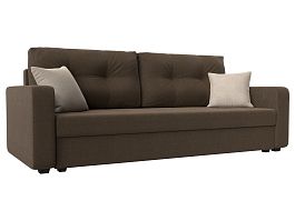 Прямой диван Ливерпуль Лайт (полностью рогожка коричневая, подушки рогожка КОР/беж) - Фото предпросмотра